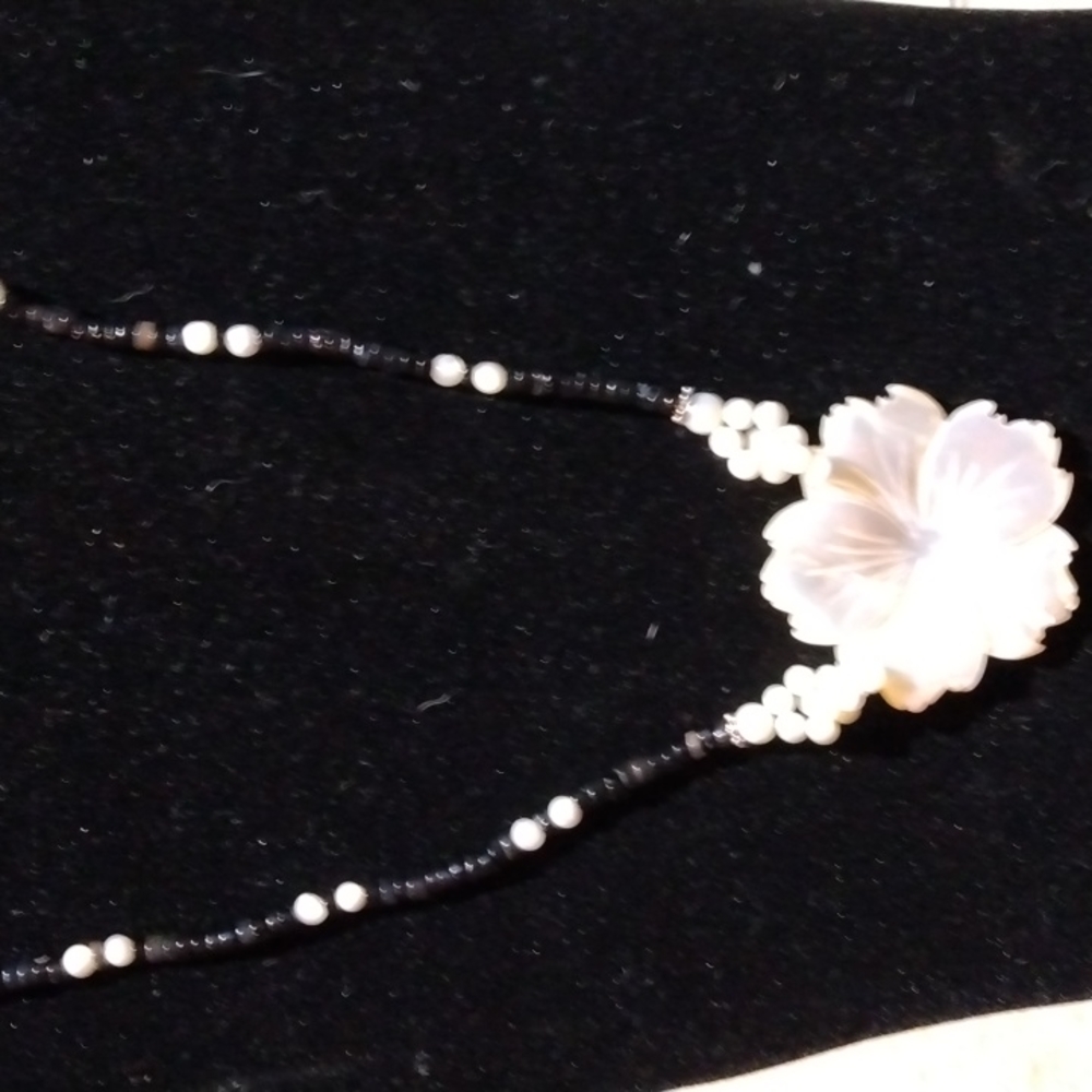 Vintage Lee Sands Mother of Pearl Carved Necklace